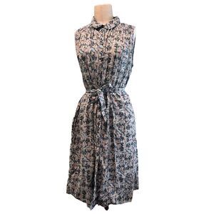La Vie Rebecca Taylor blue floral button down sleeveless dress garden Party